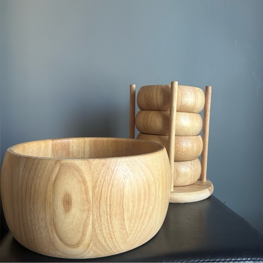 Griffon Wooden Salad Bowl Set with Side Bowl Holder